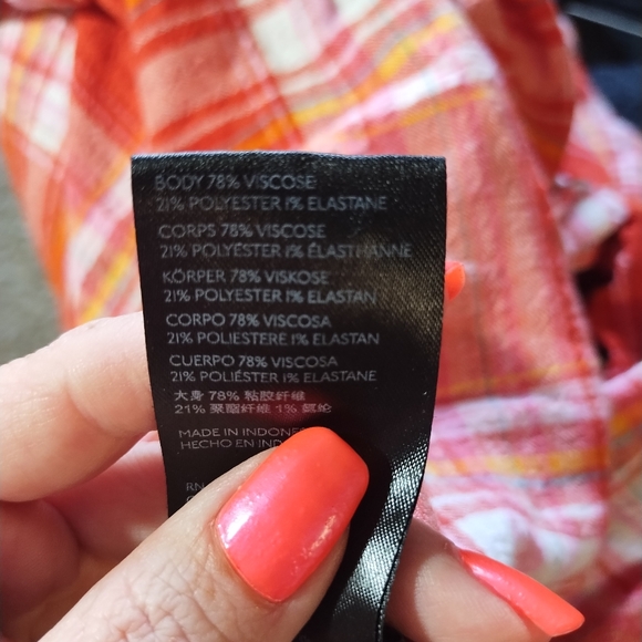 Pilcro Top Orange Plaid Soft Button Down Tunic Boho Fall - Picture 13 of 16